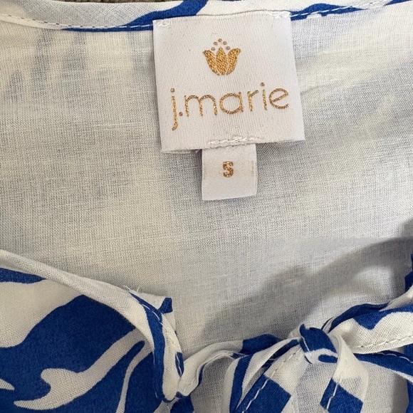 J. Marie Laken Puff Sleeve Tunic Blue White Floral Size Small - Picture 6 of 9